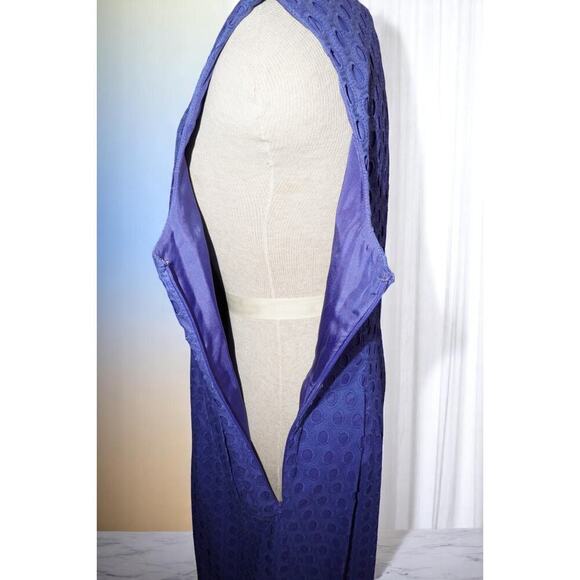 Diane Von Furstenberg Sleeveless Textured Sheath Dress – Purple Polka Dot 14 - Picture 7 of 10